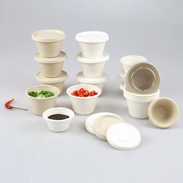 Bagasse Sauce Cups with Fitted Lids