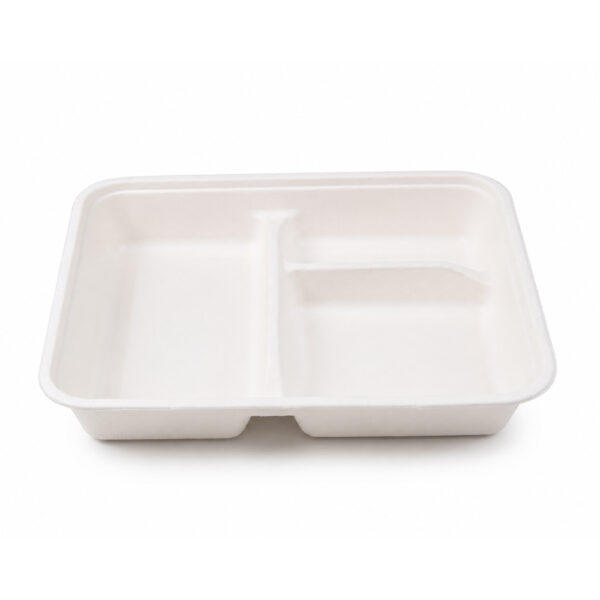 Bagasse-Style 3-Compartment Tray with Lid
