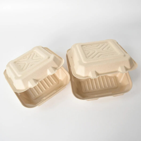 Bagasse-Style Clamshell Box with Hinged Lid Bagasse-Style Clamshell Box with Hinged Lid