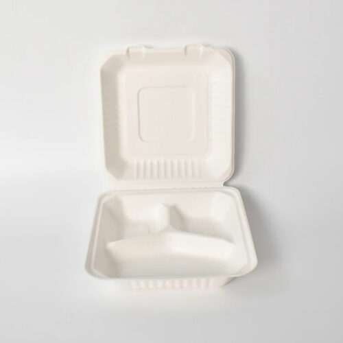 Bagasse-Style Clamshell Meal Box with 3 Compartments