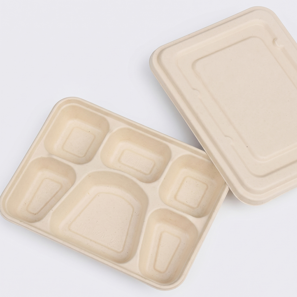 Bagasse-Style Compartment Food Container with Lid