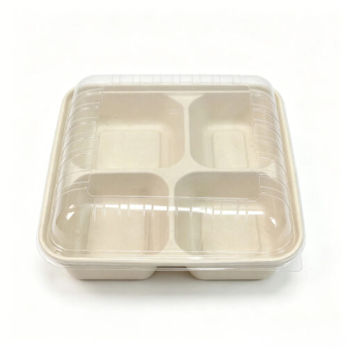 Bagasse-Style Food Container with Clear Lid
