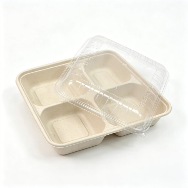 Bagasse-Style Food Container with Clear Lid