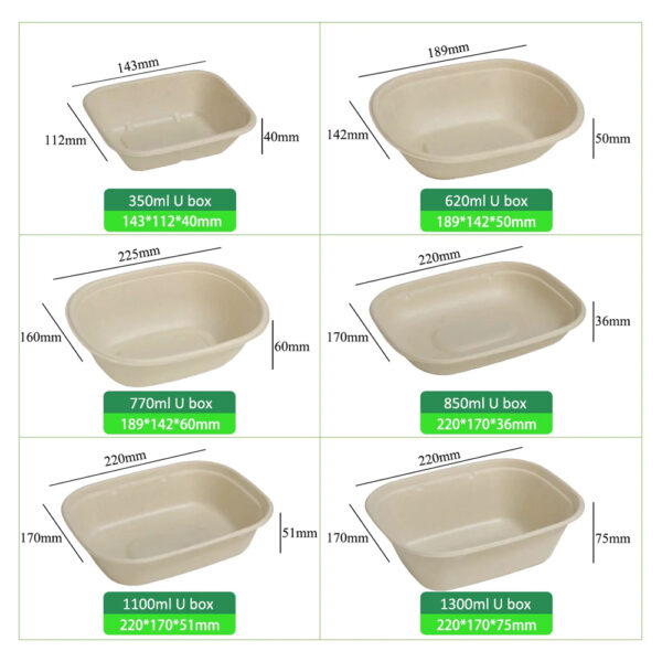 Bagasse-Style Molded Fiber U Box Food Container