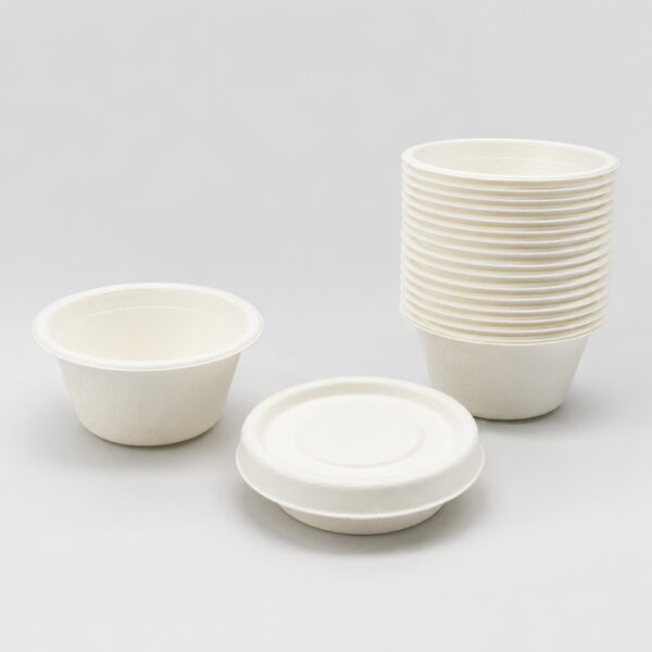 Bagasse-Style Sauce Cup with Fitted Lid