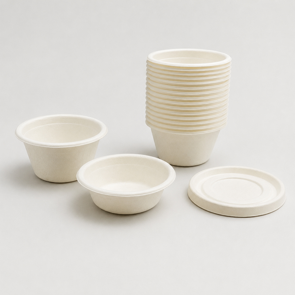 Bagasse-Style Sauce Cup with Fitted Lid
