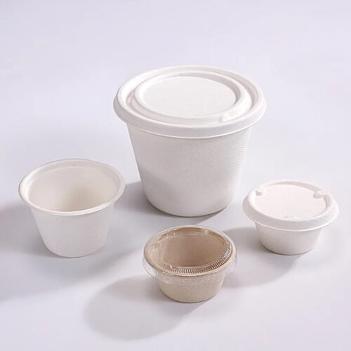 Bagasse-Style Sauce Cup with Fitted Lid for Condiments