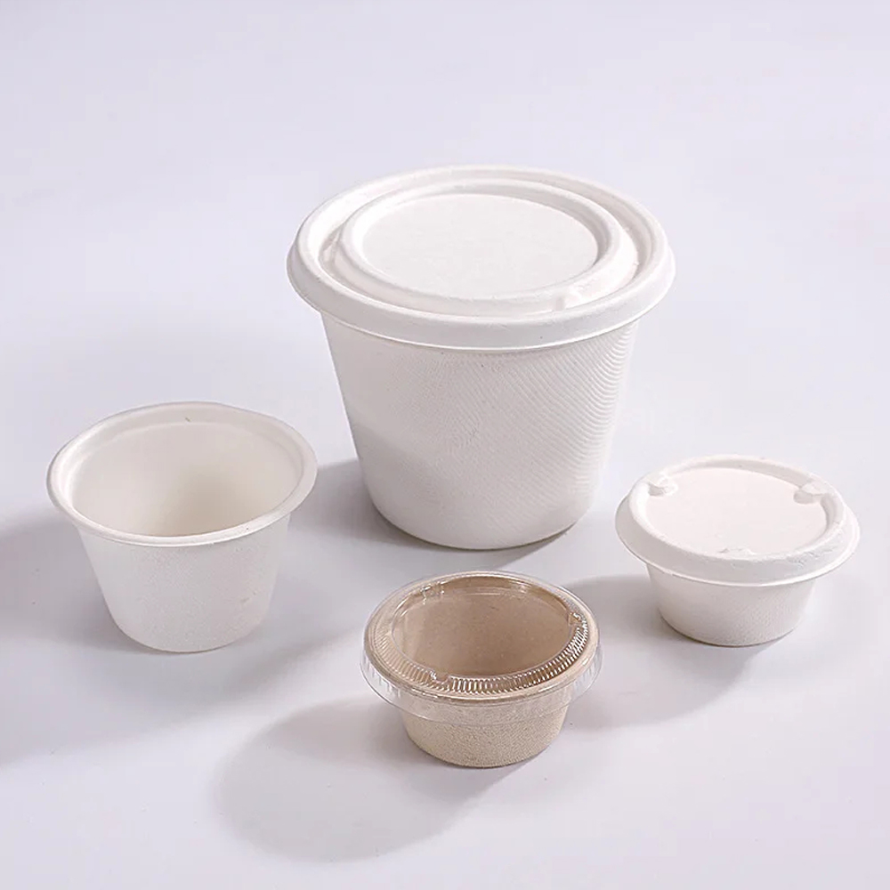 Bagasse-Style Sauce Cup with Fitted Lid for Condiments