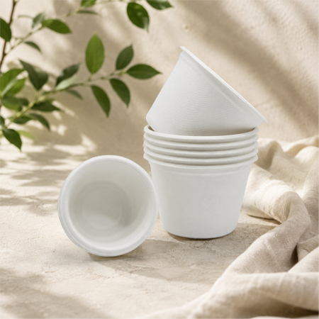 Bagasse condiment cups for supermarkets, meal prep, and foodservice distributors