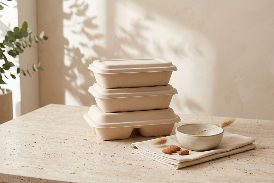 Biodegradable bagasse food container for hot and cold food packaging