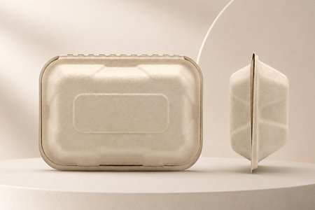 Compostable bagasse clamshell box for takeaway food packaging