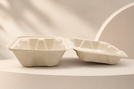 Compostable bagasse clamshell box for takeaway food packaging