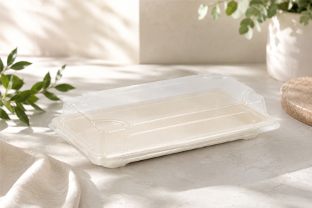 Compostable bagasse tray for catering meal programs