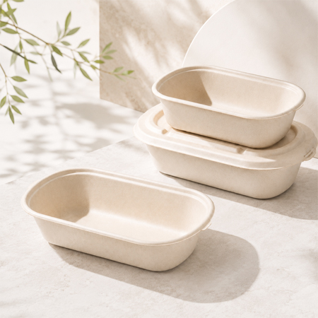 Compostable food containers made from sugarcane bagasse for catering use