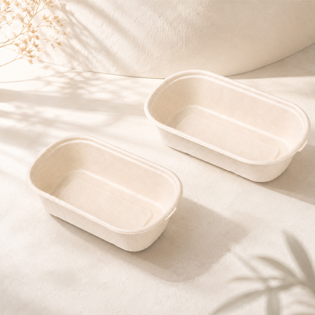 Compostable food containers made from sugarcane bagasse for catering use