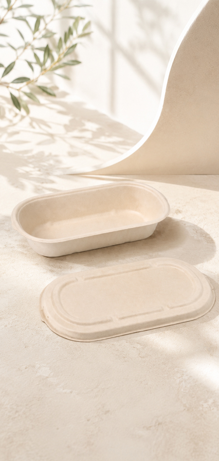 Compostable food containers made from sugarcane bagasse for catering use