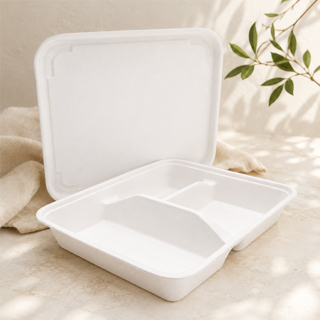 Compostable food tray made from sugarcane bagasse