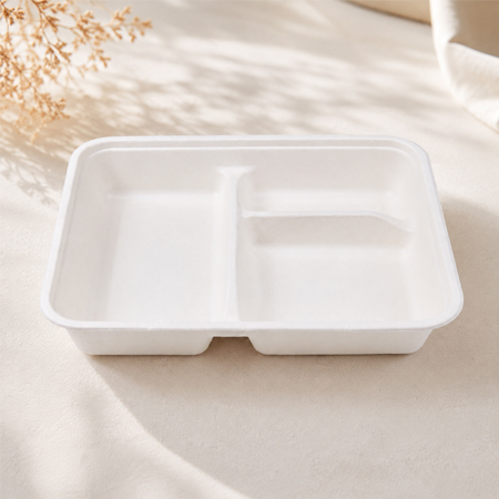 Compostable food tray made from sugarcane bagasse