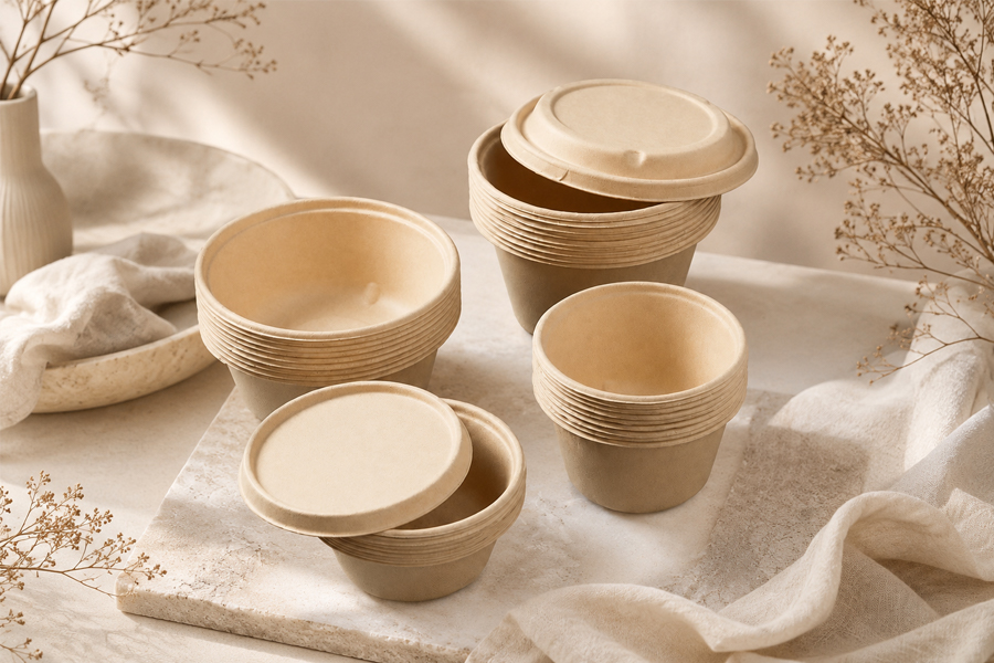 Compostable sugarcane bowls for supermarkets, catering services, and restaurant groups