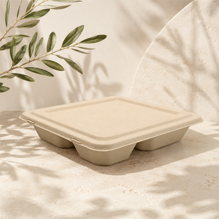 Compostable sugarcane food containers as an alternative to plastic packaging