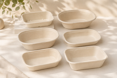 Disposable bagasse food containers for takeaway, delivery, and food storage