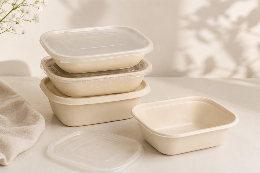 Disposable bagasse food containers for takeaway, delivery, and food storage