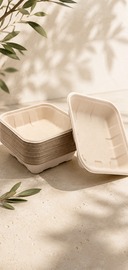 Disposable bagasse tray for hot and cold foods