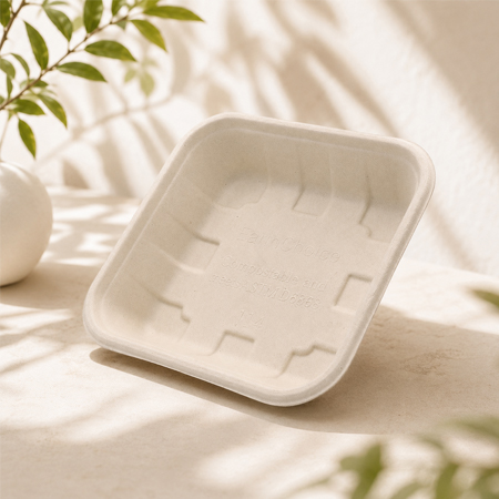 Disposable bagasse tray for hot and cold foods