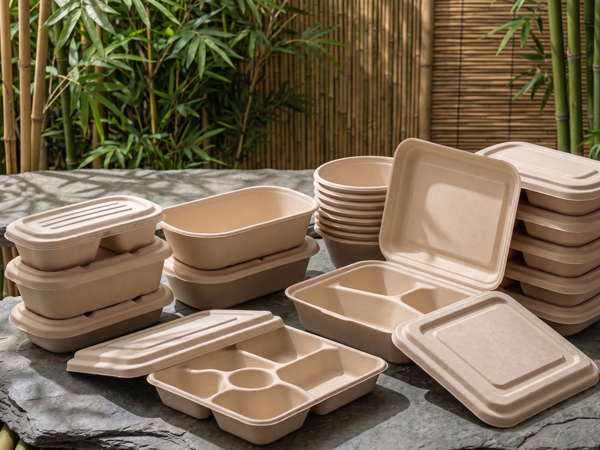Disposable food containers made from sugarcane bagasse for foodservice buyers