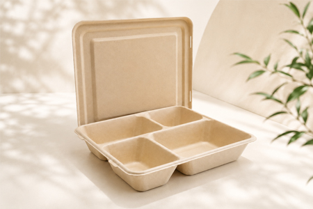 Eco friendly bagasse food containers for restaurant takeout and delivery packaging