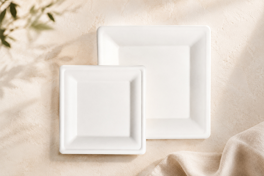 Eco-friendly bagasse plates for restaurant and event foodservice