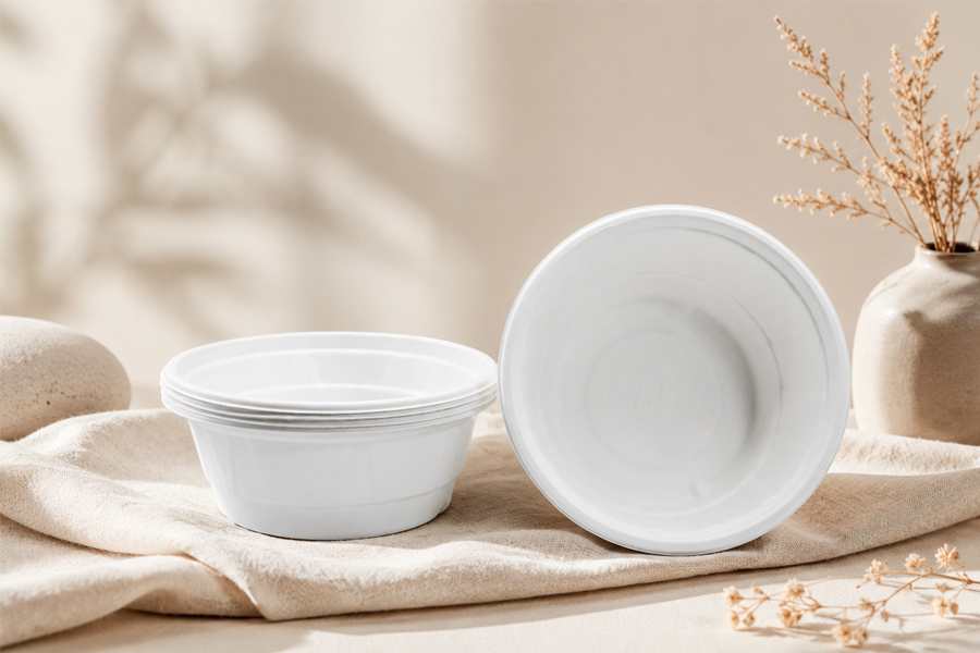Eco-friendly disposable sugarcane bowls for restaurants, meal prep, and takeaway service