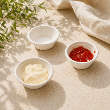 Eco-friendly molded pulp sauce cups made from sugarcane bagasse