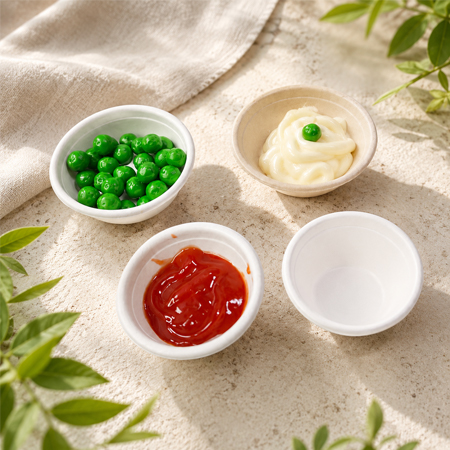 Eco-friendly molded pulp sauce cups made from sugarcane bagasse