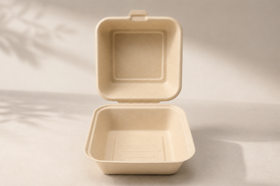 Heavy duty bagasse hinged lunch box for catering and takeaway meals