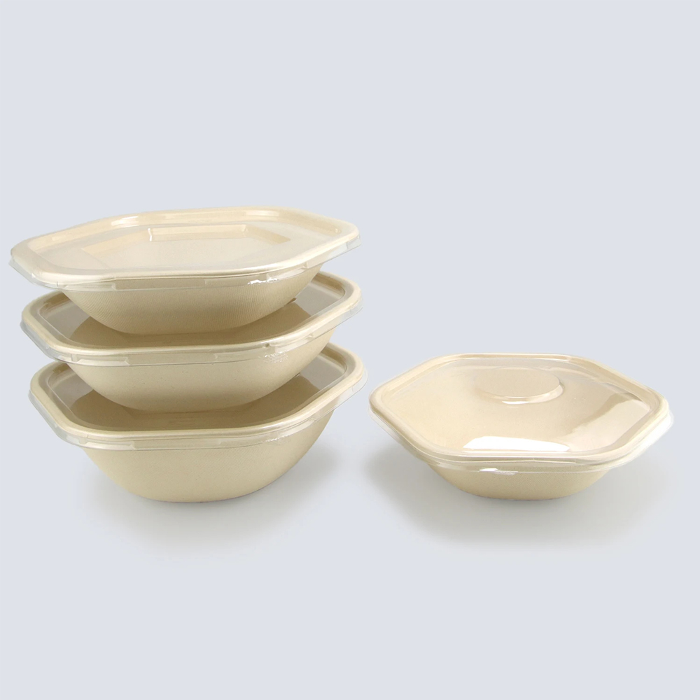 Hexagonal Bagasse Bowl with PET Lid, 750ml