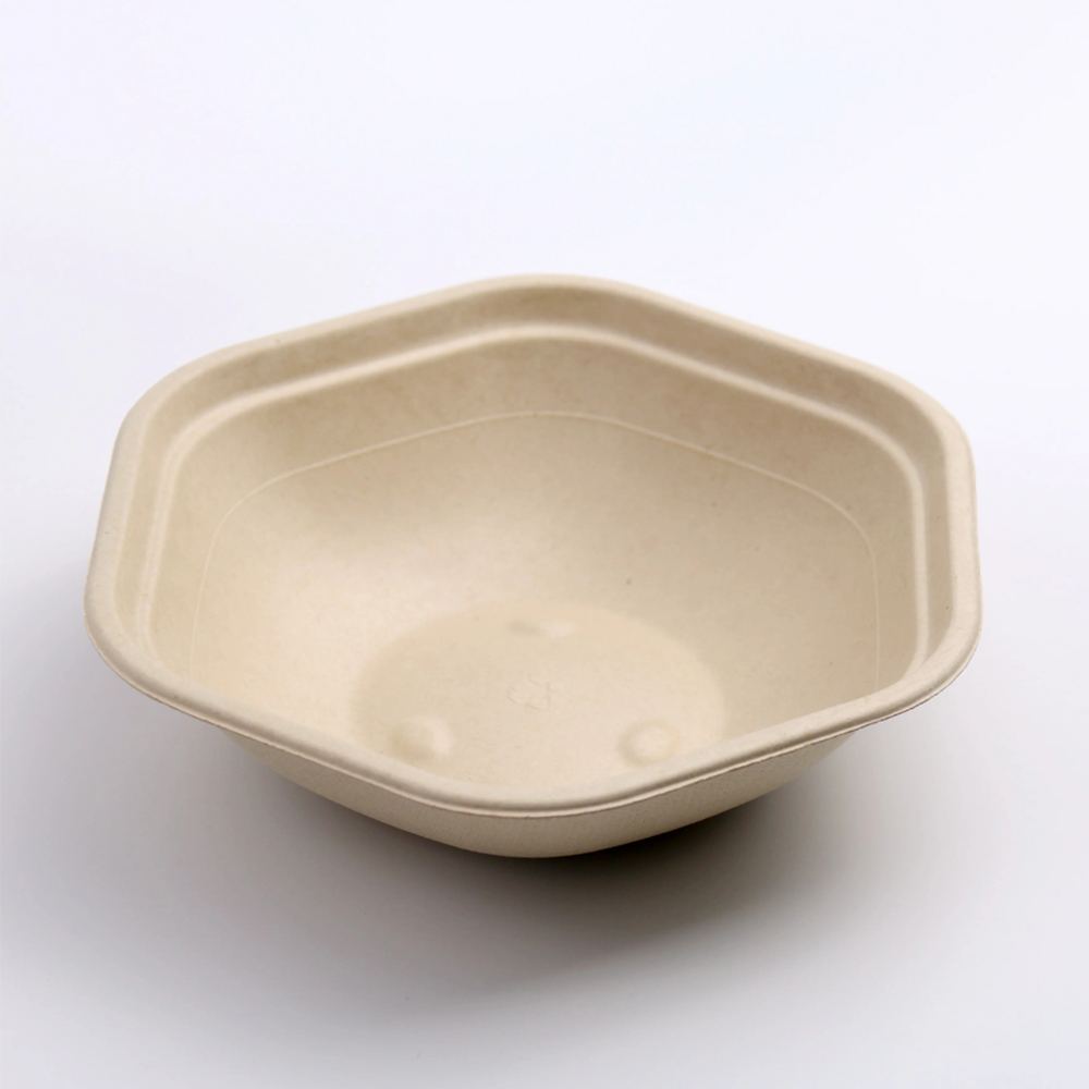 Hexagonal Bagasse-Style Bowl with Clear Lid