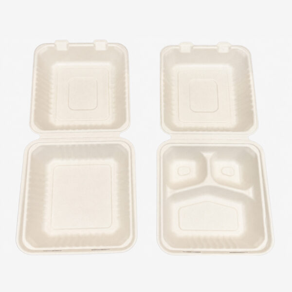 Hinged Bagasse Clamshell Boxes for Meal Packing Hinged Bagasse Clamshell Boxes for Meal Packing