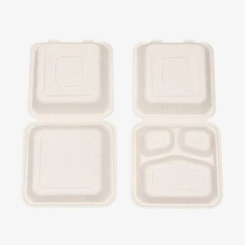Hinged Bagasse Clamshell Boxes for Meal Packing