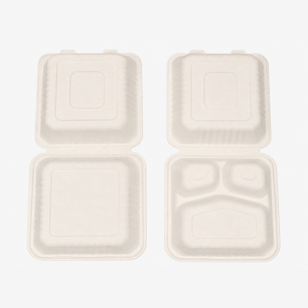 Hinged Bagasse Clamshell Boxes for Meal Packing