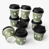 Kraft Custom Printed Paper Coffee Cups with Black Sip Lids Kraft Custom Printed Paper Coffee Cups with Black Sip Lids