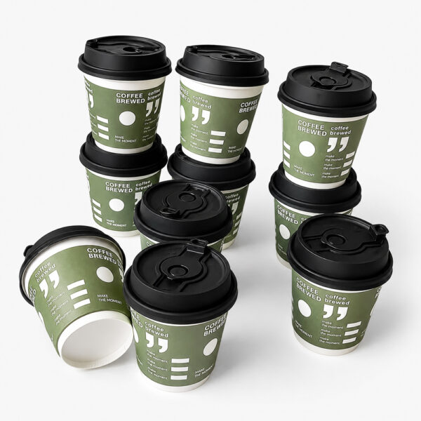 Kraft Custom Printed Paper Coffee Cups with Black Sip Lids Kraft Custom Printed Paper Coffee Cups with Black Sip Lids