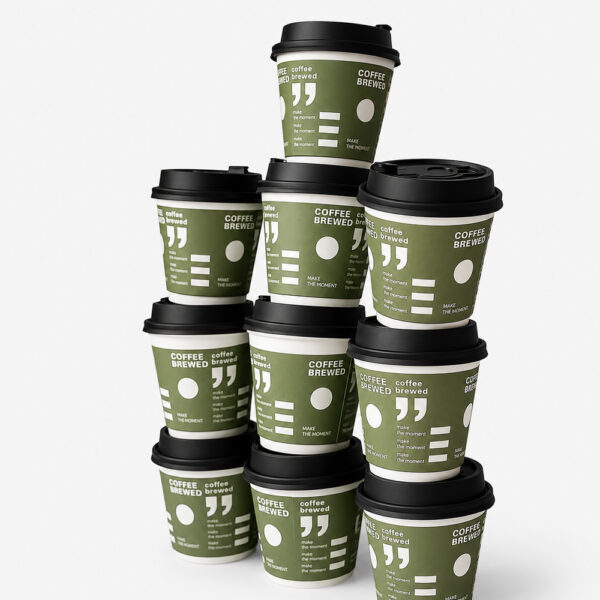 Kraft Custom Printed Paper Coffee Cups with Black Sip Lids Kraft Custom Printed Paper Coffee Cups with Black Sip Lids