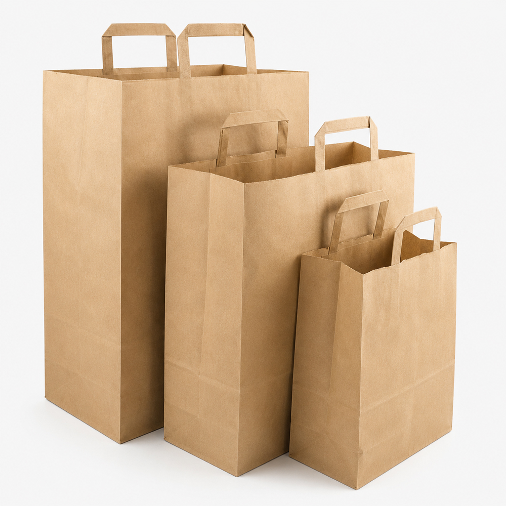 Kraft Paper Carry Bags with Flat Handles for Takeout
