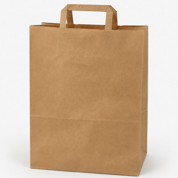 Kraft Paper Carry Bags with Flat Handles for Takeout Kraft Paper Carry Bags with Flat Handles for Takeout