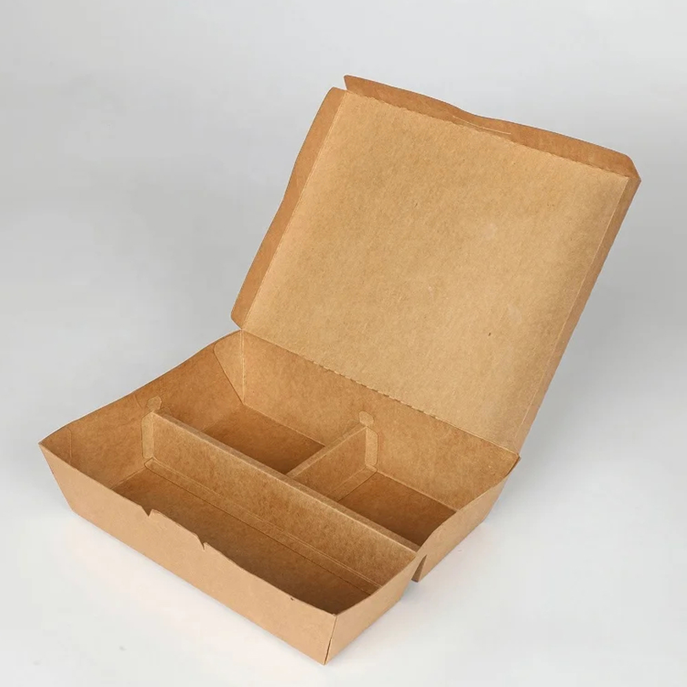 Kraft Paper Food Box with Divider and Hinged Lid