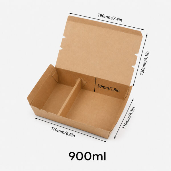 Kraft Paper Food Box with Divider and Hinged Lid Kraft Paper Food Box with Divider and Hinged Lid