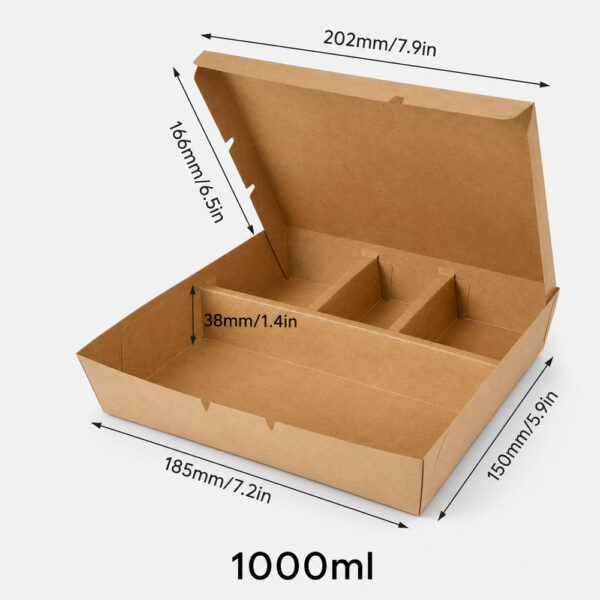 Kraft Paper Food Box with Divider and Hinged Lid Kraft Paper Food Box with Divider and Hinged Lid