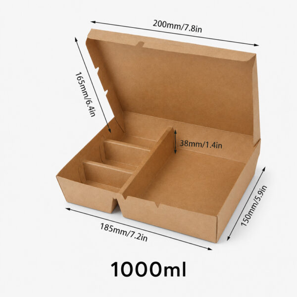 Kraft Paper Food Box with Divider and Hinged Lid Kraft Paper Food Box with Divider and Hinged Lid