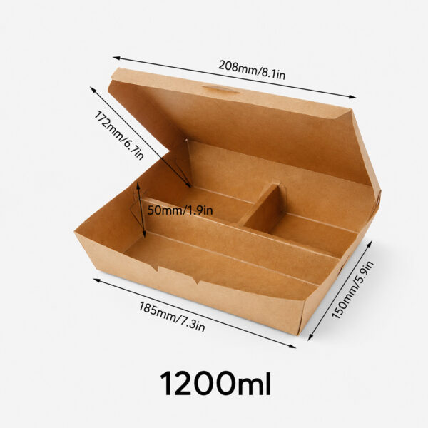 Kraft Paper Food Box with Divider and Hinged Lid Kraft Paper Food Box with Divider and Hinged Lid